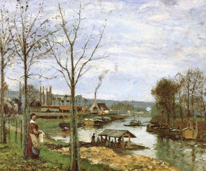 Camille Pissarro Seine River Edge Norge oil painting art